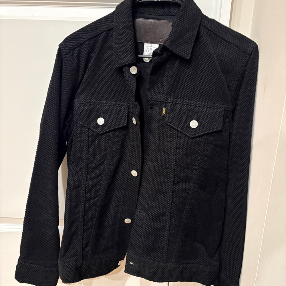 Calee Black Cotton Sashiko Trucker Jacket